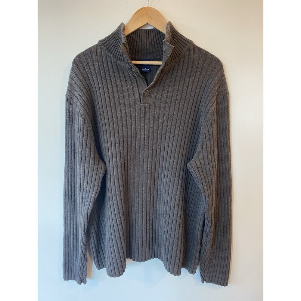 GAP Brown Cotton Y2K Button Mock Turtleneck Sweater XL Fisherman Cottagecore